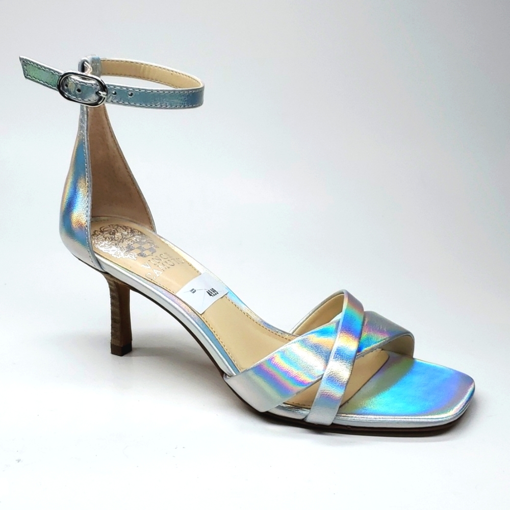 Vince Camuto Sarriss ICE Iridescent Leather Ankle Strap Heeled Sandal NWT